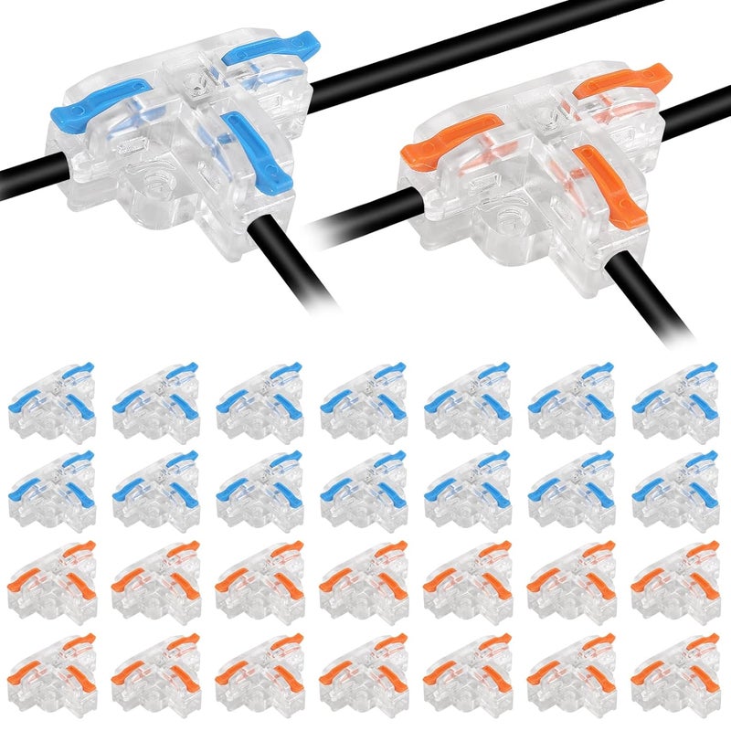 Meimom 30PCS Upgraded Compact Wire Conductor Connector, T-Shape Lever Nut Wire Connector, Quick Splitter 3 Way Electrical Connectors, AWG 28-12 Lever connectors for Wiring - Image 1